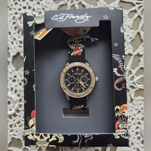 Ed Hardy Ladies Black Silicone Strap Matte Black Analogue 38mm Watch with 1mm Cr